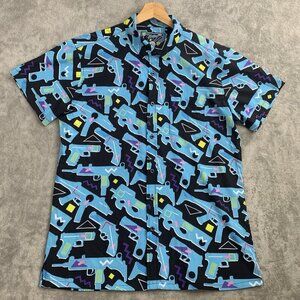 RETRO RIFLE The 80 Shirt Mens Size Large Blue Short Sleeve Button Down Casual